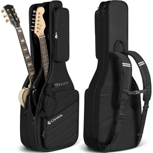 Amélioration Double Housse Pour Guitare Électrique : Housse De Concert Pour Guitare Électrique Avec Rembourrage De 18 Mm D'épaisseur, Pour St, Lp Et Tele, Avec Bandes Réfléchissantes, Cy00378-1