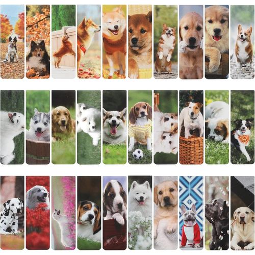 30 Pièces Marque Page Magnetique, Chiens Mignons Signets Magnétiques Magnetic Bookmarks, Lovely Puppy Aimanté Marques Pages Pour Enfants Étudiants École Bureau Fournitures (30 Styles, 6x2cm)