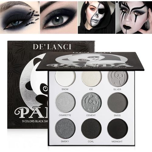Palette D'ombres À Paupières Smoky Noir, Panda Palette D'ombres À Paupières Noir Foncé Et Gris Fumé,Palette De Maquillage Gothique,Ombres Noires,Blanches Et Grises Pour Halloween 