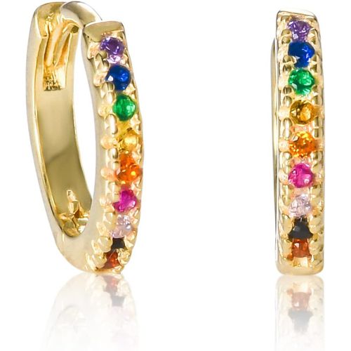 Mini Créoles Pour Femme Et Jeune Fille, Petites Boucles D'oreilles Créoles En Argent Sterling 925 Serties De Pierres De Couleur Ou Blanches En Zircon, Boucles D'oreilles 'huggie' Pour Femme