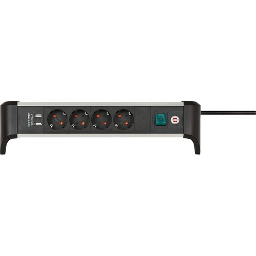 Alu-Office-Line Multiprise 4 Prises/multiprise avec USB (multiprise idéale pour Le Bureau, câble de 1,8 m, avec Interrupteur, fabriquée en Allemagne)