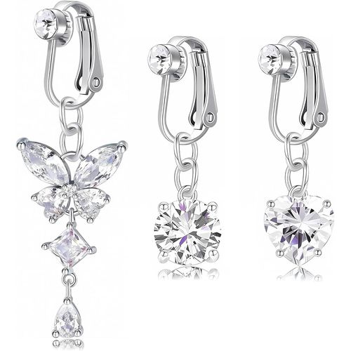 3pcs Faux Piercing Nombril Acier Chirurgical, Zircon Faux Percing Au Nombril, Faux Piercing Nombril Grossesse, Faux Piercing Grossesse Nombril, Tour Classique, Coeur, Forme Papillon