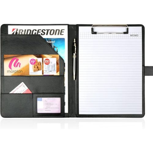 Porte Document A4 - Conferencier En Faux Cuir Avec Lanière, Planche À Pince, Bloc Note Juridique - Rangement Documents Pour Homme Ou Femme - Portfolio Unisexe