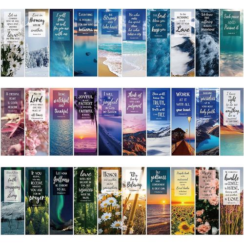 30 Pièces Marque-Pages En Papier Bibliques Set, Signet Inspirant De Paysage Naturel, Bookmarks De Livre D'écriture Chrétienne, Marquer Page Pour Fournitures De Lecture D'église(15x5cm,30 Style)