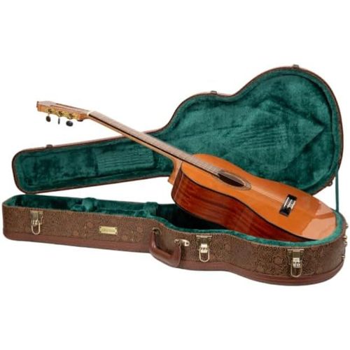 Designer Serie Crw530cbq Mallette Universelle En Bois Pour Guitares Classiques 4/4 Avec Serrure De Sécurité, Pieds En Métal, Espace De Rangement Marron Fleur, Marron Fleuri, 4/4classical,