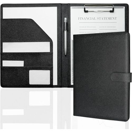 Porte Documents A4,Porte Document Homme Femme Pu Cuir Porte Bloc Support Document Conférencier Portfolio A4 Range Documents Trieur Organiseur Planchettes Porte-Formulaires (Noir)
