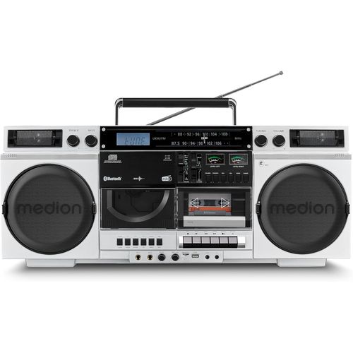 P66538 Enregistreur À Cassettes (Ghettoblaster Rétro Avec Lecteur Cd, Années 80, Grand, Usb, Sd, Cd, Cassettes Mc, Radio Dab+ Antenne Télescopique, Bluetooth, Platine Cassette, Fonction Enregis