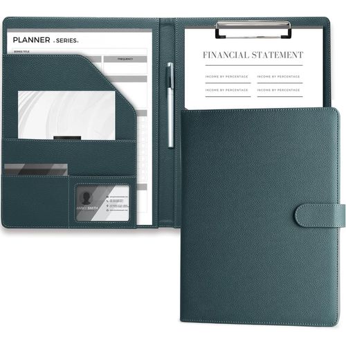 Porte Documents A4, Document Porte Folio Pochette Porte Document Pu Cuir Porte Bloc A4 Range Documents Trieur Organiseur Portfolio Planchettes Porte-Formulaires (Gris Vert)
