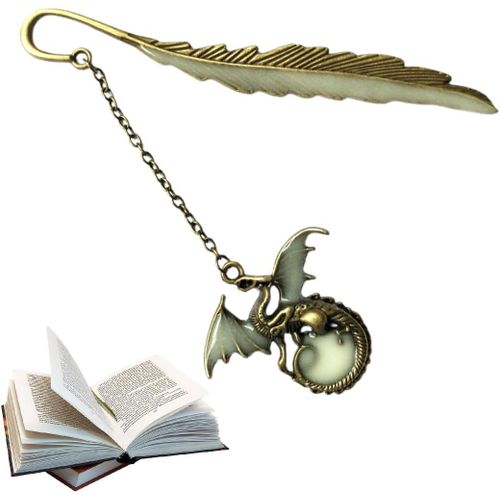 1 Pièce Lesezeichen En Metall Lumineux Vintage Phosphoreszierend Avec Pendentif 3d-Drachen Volant,Geschenk Und Dekoration Pour Les Amateurs De Livres (Dragon Doré)