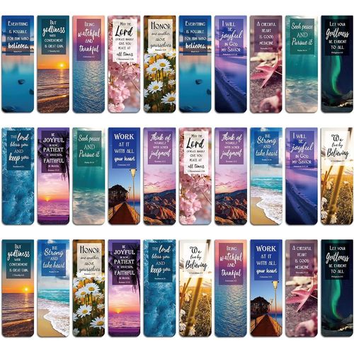 30 Pièces Marque Pages Magnétiques Bibliques Set, Bible Verse Magnetic Bookmarks, Marque Page Magnet Recto-Verso Inspirant De Paysage Naturel Pour Fournitures De Lecture(15 Styles,6x2cm)