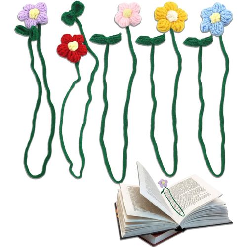 5pcs Marque-Page Tournesol Pour Femme, 5 Styles Marque-Pages Fleurs Au Crochet Personnalisé Attache Rideau Tricotée Faite À Main Pendentif Voiture Cadeau Pour Amateur Livres Enseignant