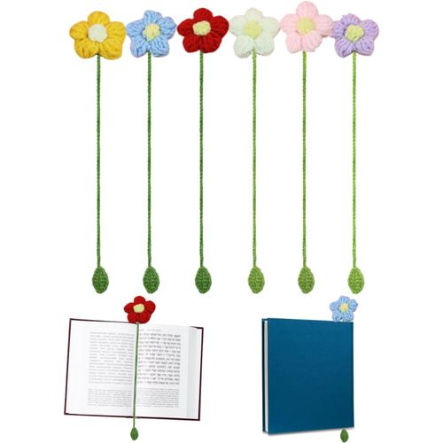6 Pcs Marque-Page Tournesol Pour Femme, Marque-Pages Fleurs Au Crochet Personnalisé Attache Rideau Tricotée Faite À Main Pendentif Voiture Cadeau Pour Amateur Livres Enseignant,Crochet