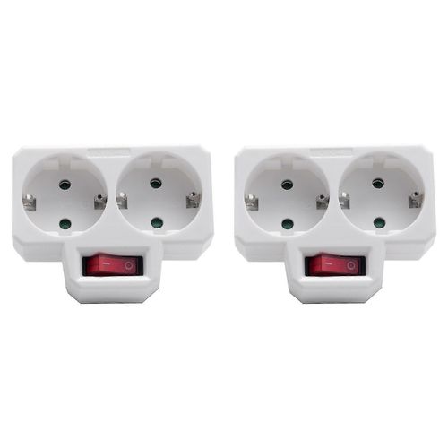 Adaptateur de prise, double fiche pour prise, double prise avec interrupteur 3800W pour le bureau, la maison ou les voyages, prise UE (paquet de 2)