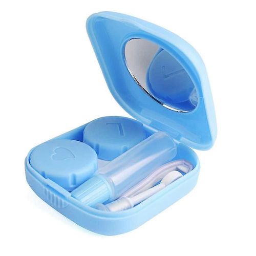 Kit D¿Étui À Lentilles De Contact Étui De Contact De Voyage Mignon, Tout Dans Un Récipient De Stockage De Trempage Avec Pince À Épiler De Bouteille Miroir Étui À Lentilles De Contact-Bleu 