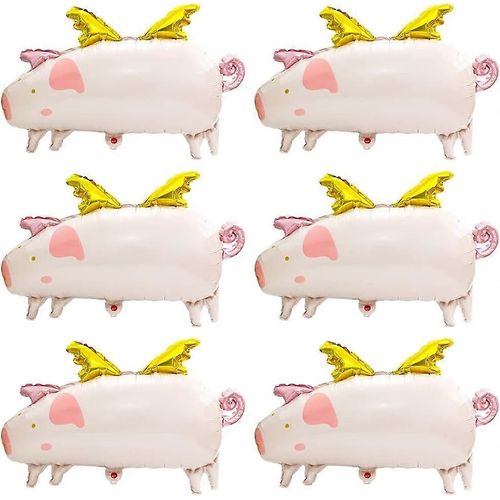 Mignon 28 '' Dessin animé Safari Zoo Ferme Animal Mouche Cochon Ballons avec aile, Paquet de 6 Mouche Rose Cochon Hélium Mylar Feuille Ballons Flotteur Volant Cochon (Ruban)