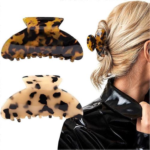 2pcs Hair Claw Banana Clips Tortue Barrettes Celluloïd Français Design Barrettes Celluloïd Imprimé Léopard Grands Accessoires De Mode Pour Femmes Filles