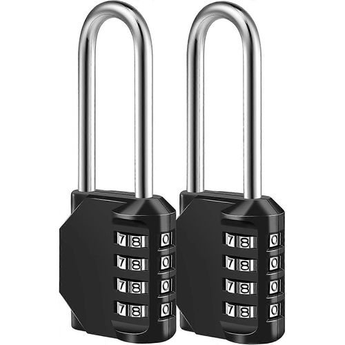 Serrure à combinaison, cadenas à combinaison à 4 chiffres pour gymnase de l¿école, casier sportif, clôture, boîte à outils, étui, rangement d¿armoire à moraillon (XL- paquet de 2, noir)