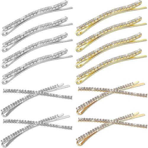 12 Pièces Strass Bobby Pins Décoratif Fancy Crystal Hair Clips Shiny Metal X Shaped Barrettes Bling Diamond Wedding Bridal Shower Hair Accessorie