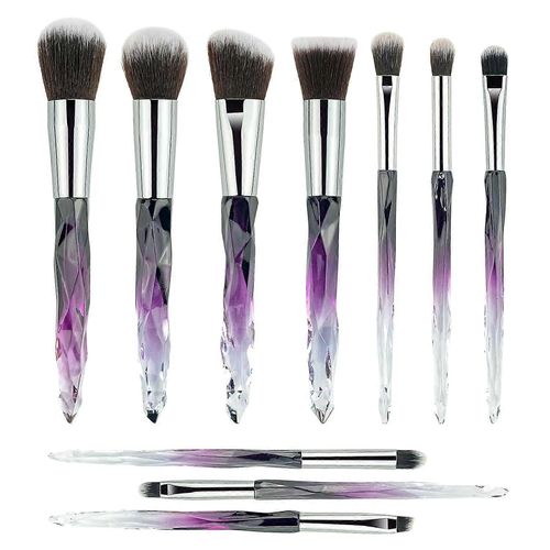 Ensemble De Pinceaux De Maquillage, 10pcs Complet Synthétique Kabuki Fard À Paupières Correcteur Pinceaux De Maquillage Belle Poignée En Cristal (Violet) 