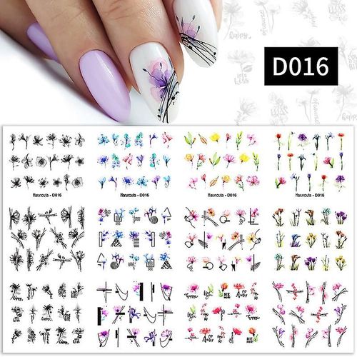 Abstrait Nail Art Autocollants, Ligne Nail Stickers Transfert D¿Eau Blooming Nail Stickers Graffiti Courbe Papillon Feuille Fleur Nail Tattoo Autocollants Pour Femmes 