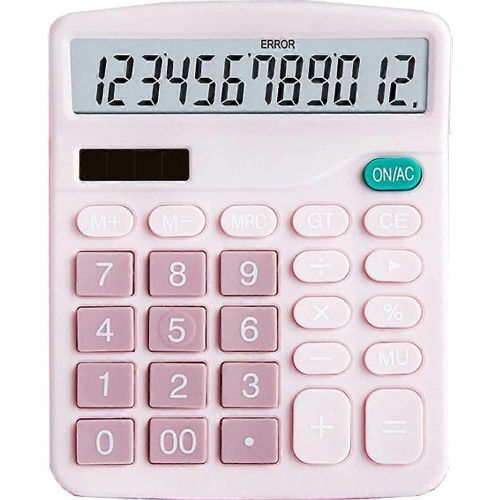 Calculatrice YOUHO, Batterie solaire 12 bits Calculatrice électronique à fonction standard à double alimentation avec grand écran LCD Calculatrice de bureau rose (une batterie) (