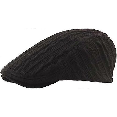Fil De Laine Tricot Automne Et Hiver Épaissi Chaud Hommes Couleur Unie Visquée Casquette Mode Béret Chapeau