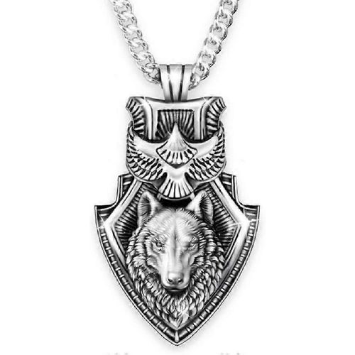 Collier Loup Pour Homme, Collier Bouclier Loup Aigle, Collier Pendentif Tête De Loup Viking Nordique Avec Chaîne 25,6, Loup Celtique Vintage