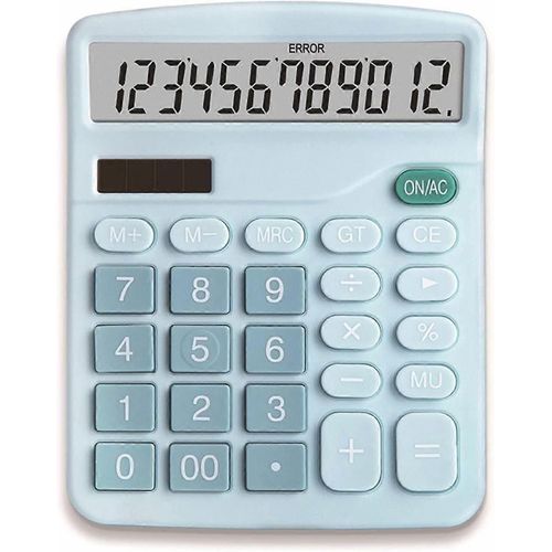 Calculatrice YOUHO, Batterie solaire 12 bits Double alimentation Calculatrice électronique à fonction standard avec grand écran LCD Calculatrice de bureau Bleu (une batterie) (