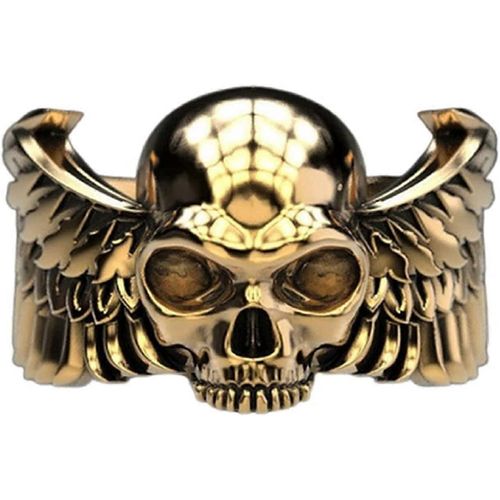 Bague Tête De Mort, Bague Gothique Tête De Mort Ailes Pour Hommes, Punk Grim Reaper Squelette Tête Bague, Rétro Hip Hop Démon Crâne Halloween Bague Pour Garçons Vintage Rock Skeleto