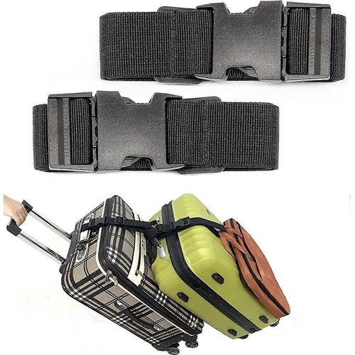 2pack Ajouter un sac Bagage Strap Réglable Valise Ceinture Voyage Attachment Accessoires de voyage Pour connecter vos 3 bagages, Noir