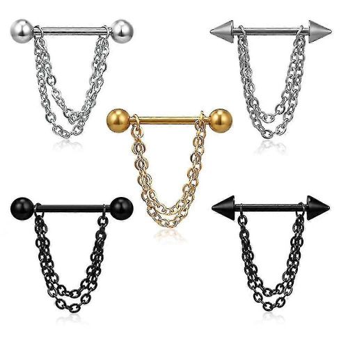 1 Paire De Mamelon Percé Sein Anneaux Ongle Barbell En Acier Chaîne Pendentif Body Piercings Bijoux