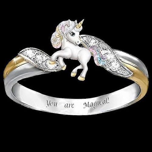 Mode Mignon Bagues De Cheval Pour Enfants Enfants Bébé Cadeaux Arc-En-Ciel Dessin Animé Animal Bague Cubique Zircone Argent Couleur Fête Bijoux