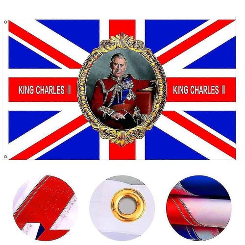 Drapeau du couronnement Drapeau du roi Charles III, Royaume-Uni Angleterre Souvenirs du couronnement du roi Charles Union Jack Parti royal britannique Décor décoratif du drapeau