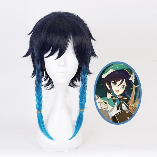 Jeu Genshin Impact Venti Gradient Blue Cosplay Perruque Tressée Cheveux Synthétiques