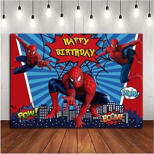 8x6FT Spiderman Photographie Arrière-plans Super-héros Ville Thème Photo Fond Enfants Joyeux Anniversaire Spiderman Fête Décoration Gâteau Table Bannière Fournitures