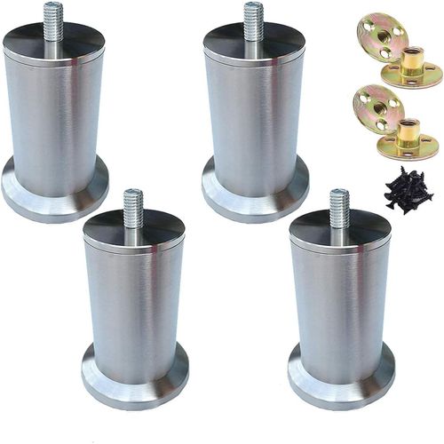Lot De 4 Pieds De Meubles En Acier Inoxydable De 20 Cm - Pour Pieds D'Armoire, Lit, Canapé, Table - Réglable En Hauteur - Utilisez Des Vis M8 - Support De Plus De 800 Kg