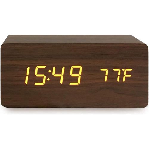 Réveil numérique en bois, double réveil, horloge LED en bois pour chambre, chevet, bureau, enfants ¿ Cadeau créatif (marron)