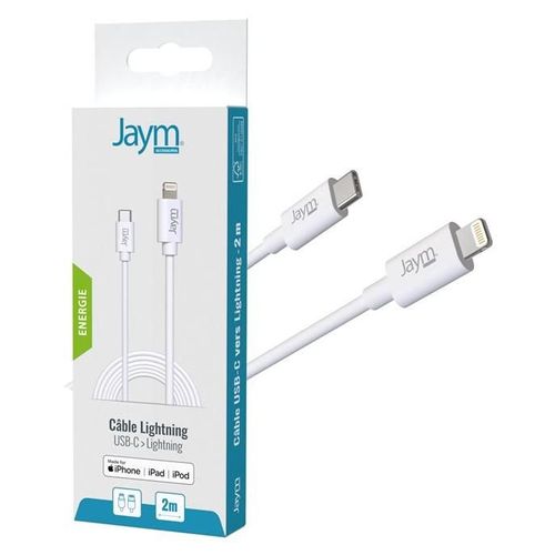 JAYM - Câble Lightning - 24 pin USB-C mâle pour Lightning mâle - 2 m - Certifié MFI - blanc - Prise en charge de Power Delivery, charge et synchronisation
