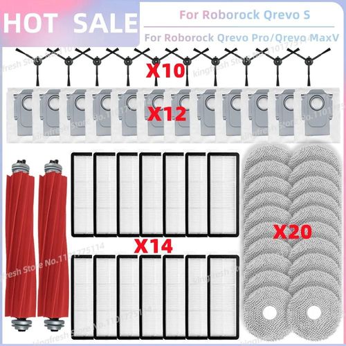 Compatible avec (Roborock Qrevo S, Qrevo Pro, Qrevo MaxV, Qrevo Plus) Pièces d¿Aspirateur Rouleau Principal Brosse Latérale Filtre Tampon de Serpillère Chiffon Sac à Poussière-SET H