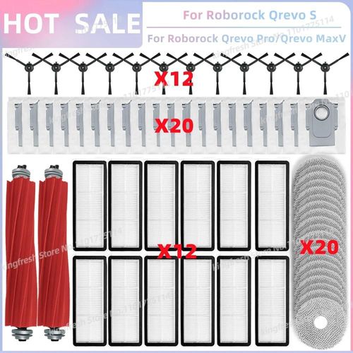 Compatible avec (Roborock Qrevo S, Qrevo Pro, Qrevo MaxV, Qrevo Plus) Pièces d¿Aspirateur Rouleau Principal Brosse Latérale Filtre Tampon de Serpillère Chiffon Sac à Poussière-SET HOT