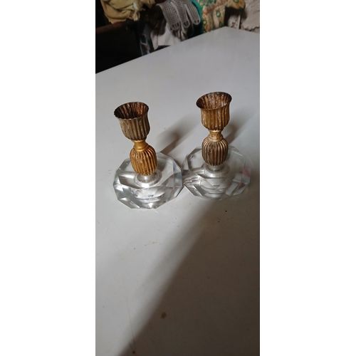 2 bougeoirs socle verre