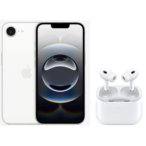 Apple iPhone 16e 128 Go Blanc + Apple AirPods Pro 2ème generation (2023) avec boitier de charge MagSafe USB-C