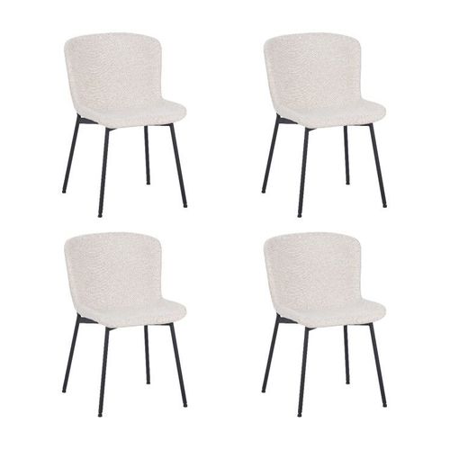 Lot De 4 Riya Chaise Contemporaine Avec Revêtement En Tissu Bouclé-Blanc