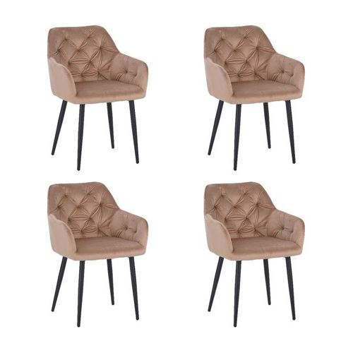 Lot De 4 Mario Fauteuil En Velours Capitonné Au Style Contemporain- Orange