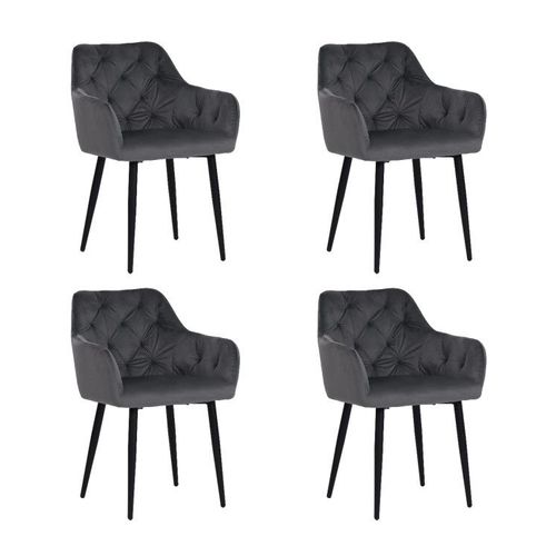 Lot De 4 Mario Fauteuil En Velours Capitonné Au Style Contemporain- Gris