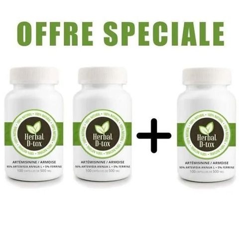 Capsules De Artémisinine / Armoise (Artemisia Annua L)95% + Ferrine 5%, 300 X 600 Mg 