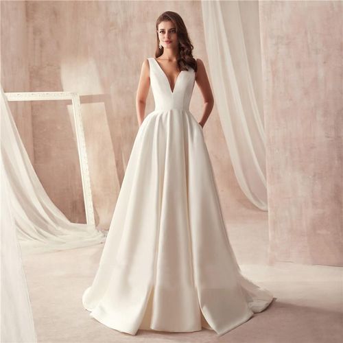 Satin Wedding Dress Spring And Autumn Bridal Wedding Corseted Tow Tail Court High-End Vintage