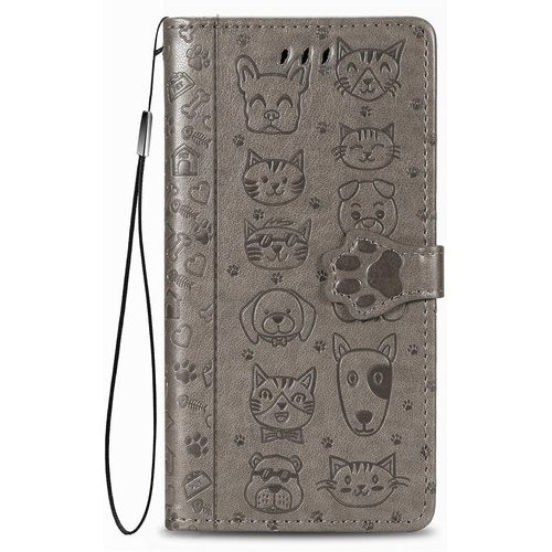 Coque Pour Honor X6 / Honor 70 Lite/Honor X8 5g, Antichoc Portefeuille Etui Housse En Cuir A Rabat Avec Porte Carte, Chiusura Magnetica [Chat Chien] Flip Cover Case Pour Honor X6, Gris