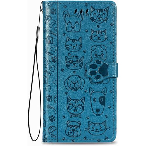 Coque Pour Honor X6 / Honor 70 Lite/Honor X8 5g, Antichoc Portefeuille Etui Housse En Cuir A Rabat Avec Porte Carte, Chiusura Magnetica [Chat Chien] Flip Cover Case Pour Honor X6, Bleu
