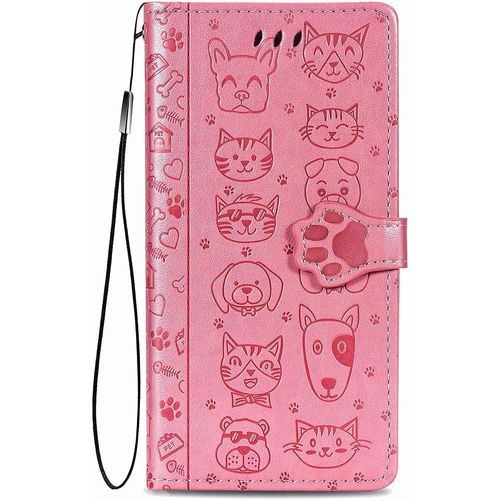 Coque Pour Honor X6 / Honor 70 Lite/Honor X8 5g, Antichoc Portefeuille Etui Housse En Cuir A Rabat Avec Porte Carte, Chiusura Magnetica [Chat Chien] Flip Cover Case Pour Honor X6, Rose
